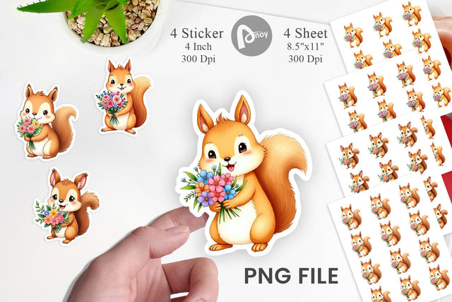 Squirrel Spring Bouquet Sticker Sublimation artnoy 