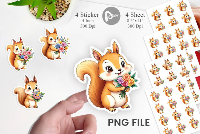 Squirrel Spring Bouquet Sticker Sublimation artnoy 