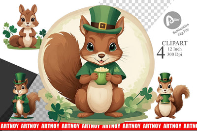 Squirrel St. Patrick Clipart Sublimation artnoy 