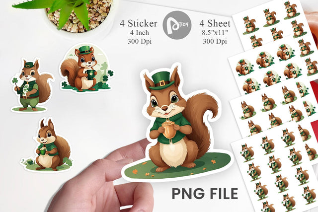 Squirrel St. Patrick Sticker Sublimation artnoy 
