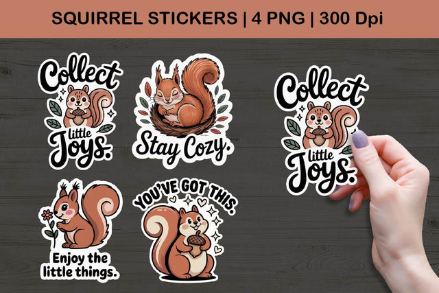 Squirrel Stickers | Cute Cozy Woodland Squirrel PNG Set Sublimation Paper Switch 
