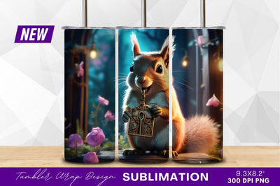 Squirrel with ornate key tumbler png image Sublimation Regulrcrative 