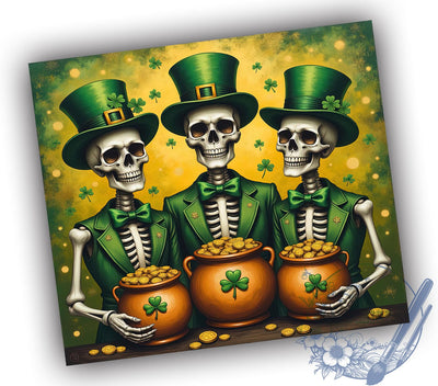 St. Paddy's Glitter Skeleton 20oz Tumbler, Glitter Skeleton Tumbler, 20oz Sublimation, Halloween and St. Paddy's, Irish Holiday Decor, Skeleton Design, Green Glitter Tumbler Sublimation ToriDesigns 