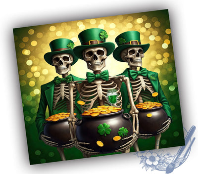St. Paddy's Glitter Skeleton 20oz Tumbler, Glitter Skeleton Tumbler, 20oz Sublimation, Halloween and St. Paddy's, Irish Holiday Decor, Skeleton Design, Green Glitter Tumbler Sublimation ToriDesigns 