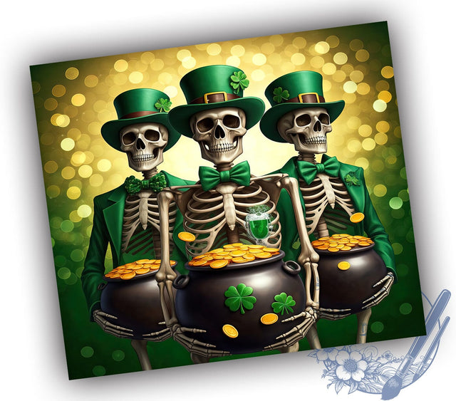 St. Paddy's Glitter Skeleton 20oz Tumbler, Glitter Skeleton Tumbler, 20oz Sublimation, Halloween and St. Paddy's, Irish Holiday Decor, Skeleton Design, Green Glitter Tumbler Sublimation ToriDesigns 