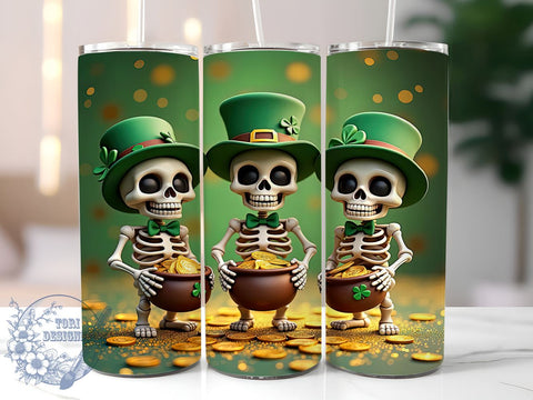 St. Paddy's Glitter Skeleton 20oz Tumbler, Glitter Skeleton Tumbler, 20oz Sublimation, Halloween and St. Paddy's, Irish Holiday Decor, Skeleton Design, Green Glitter Tumbler Sublimation ToriDesigns 