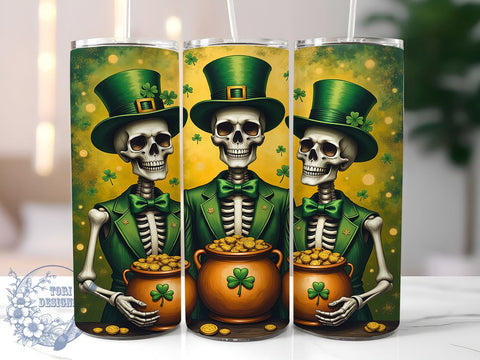 St. Paddy's Glitter Skeleton 20oz Tumbler, Glitter Skeleton Tumbler, 20oz Sublimation, Halloween and St. Paddy's, Irish Holiday Decor, Skeleton Design, Green Glitter Tumbler Sublimation ToriDesigns 