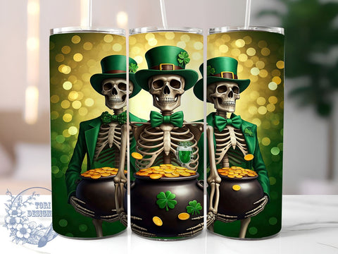 St. Paddy's Glitter Skeleton 20oz Tumbler, Glitter Skeleton Tumbler, 20oz Sublimation, Halloween and St. Paddy's, Irish Holiday Decor, Skeleton Design, Green Glitter Tumbler Sublimation ToriDesigns 