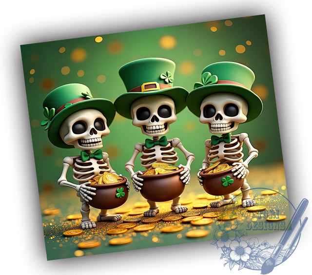 St. Paddy's Glitter Skeleton 20oz Tumbler, Glitter Skeleton Tumbler, 20oz Sublimation, Halloween and St. Paddy's, Irish Holiday Decor, Skeleton Design, Green Glitter Tumbler Sublimation ToriDesigns 