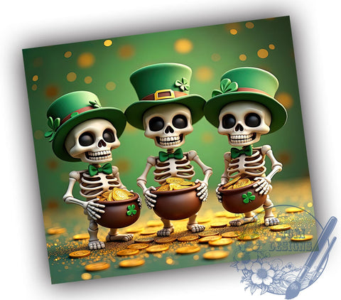 St. Paddy's Glitter Skeleton 20oz Tumbler, Glitter Skeleton Tumbler, 20oz Sublimation, Halloween and St. Paddy's, Irish Holiday Decor, Skeleton Design, Green Glitter Tumbler Sublimation ToriDesigns 
