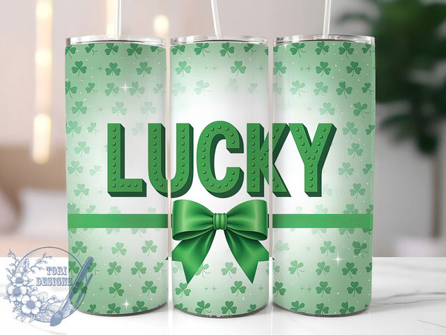 St Patrick Coquette Lucky Bow Tumbler, Coquette Style, Lucky Theme, Coquette Bow, Sublimation Art, 20oz Tumbler, Festive Wrap Sublimation ToriDesigns 