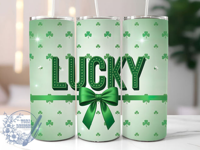 St Patrick Coquette Lucky Bow Tumbler, Coquette Style, Lucky Theme, Coquette Bow, Sublimation Art, 20oz Tumbler, Festive Wrap Sublimation ToriDesigns 