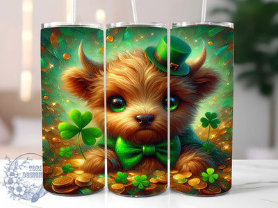 St Patrick Highland Cow Tumbler, Highland Cow, Irish Cow, Shamrock Theme, Festive Green, 20Oz Tumbler, Sublimation Wrap Sublimation ToriDesigns 