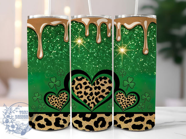 St Patrick Leopard Heart Glitter Tumbler, Leopard Heart, Green Glitter, Shamrock Design, Sublimation Art, 20oz Tumbler, Festive Wrap Sublimation ToriDesigns 