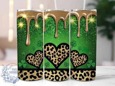St Patrick Leopard Heart Glitter Tumbler, Leopard Heart, Green Glitter, Shamrock Design, Sublimation Art, 20oz Tumbler, Festive Wrap Sublimation ToriDesigns 