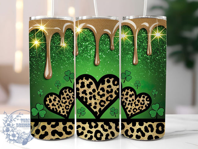St Patrick Leopard Heart Glitter Tumbler, Leopard Heart, Green Glitter, Shamrock Design, Sublimation Art, 20oz Tumbler, Festive Wrap Sublimation ToriDesigns 
