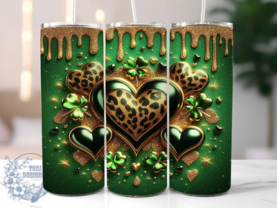 St Patrick Leopard Heart Glitter Tumbler, Leopard Heart, Green Glitter, Shamrock Design, Sublimation Art, 20oz Tumbler, Festive Wrap Sublimation ToriDesigns 