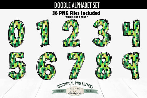 St Patricks Brush Stroke Doodle Alphabet Numbers | PNG Files Sublimation Ewe-N-Me Designs 