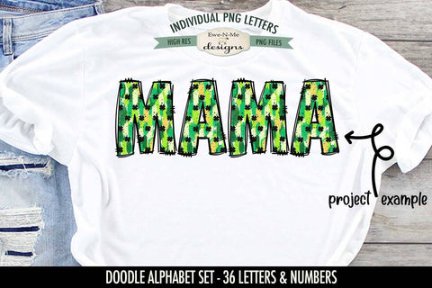 St Patricks Brush Stroke Doodle Alphabet Numbers | PNG Files Sublimation Ewe-N-Me Designs 