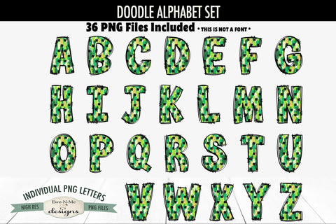 St Patricks Brush Stroke Doodle Alphabet Numbers | PNG Files Sublimation Ewe-N-Me Designs 
