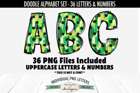 St Patricks Brush Stroke Doodle Alphabet Numbers | PNG Files Sublimation Ewe-N-Me Designs 