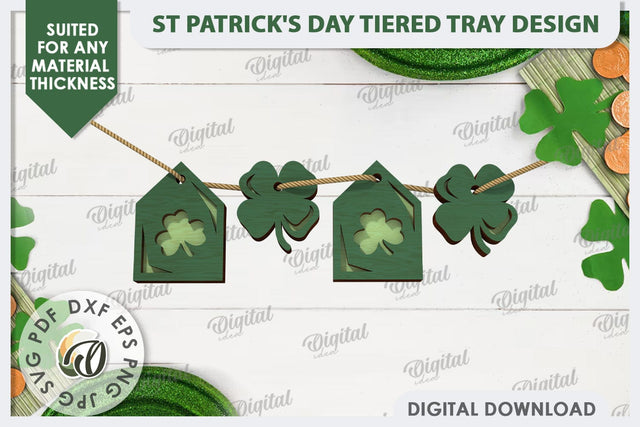 St Patrick's Day Banner Laser Cut. Lucky Charm Tiered Tray SVG SVG Evgenyia Guschina 