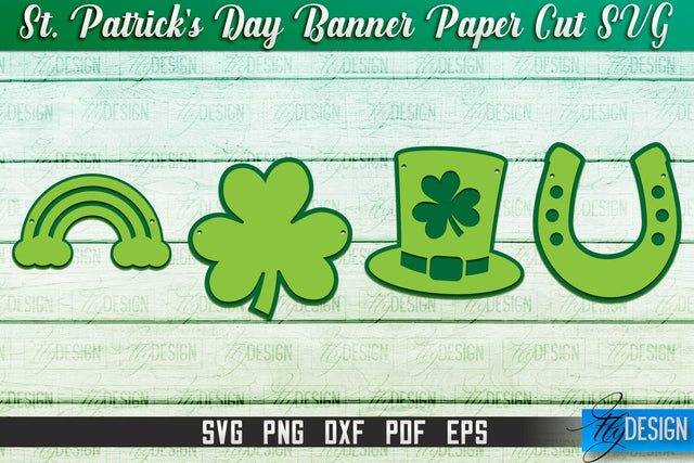 St. Patrick's Day Banner Paper Cut | Paper Banner SVG | Lucky Design SVG Fly Design 
