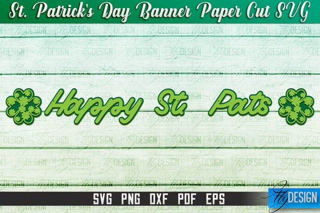 St. Patrick's Day Banner Paper Cut | Paper Banner SVG | Lucky Design SVG Fly Design 