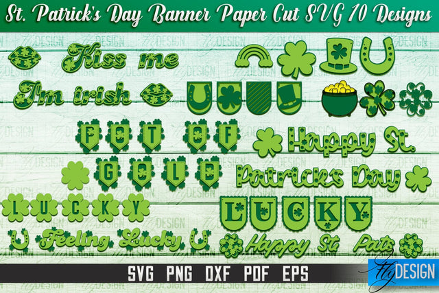 St. Patrick's Day Banner Paper Cut | Paper Banner SVG | Lucky Design SVG Fly Design 