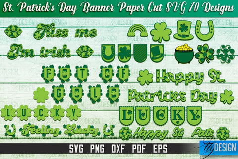 St. Patrick's Day Banner Paper Cut | Paper Banner SVG | Lucky Design SVG Fly Design 