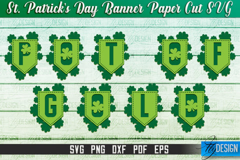 St. Patrick's Day Banner Paper Cut | Paper Banner SVG | Lucky Design SVG Fly Design 