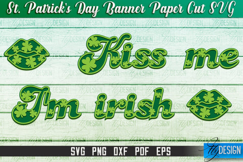St. Patrick's Day Banner Paper Cut | Paper Banner SVG | Lucky Design SVG Fly Design 