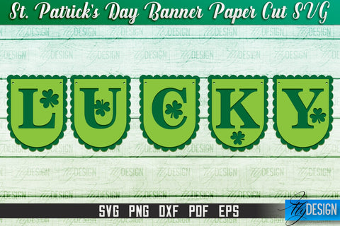 St. Patrick's Day Banner Paper Cut | Paper Banner SVG | Lucky Design SVG Fly Design 