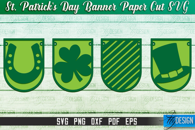 St. Patrick's Day Banner Paper Cut | Paper Banner SVG | Lucky Design SVG Fly Design 