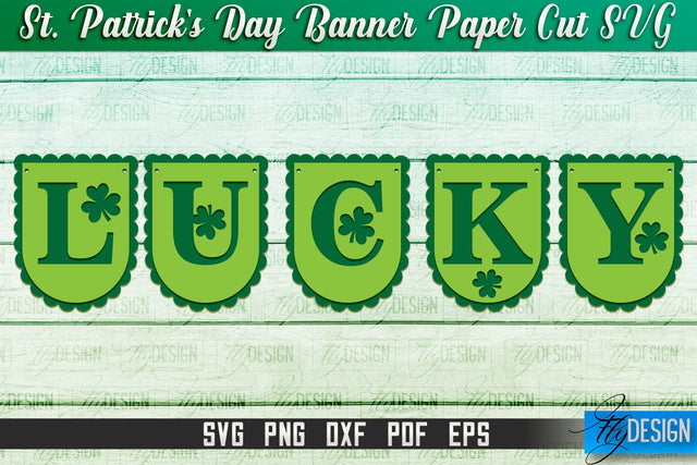 St. Patrick's Day Banner Paper Cut | Paper Banner SVG | Lucky Design SVG Fly Design 