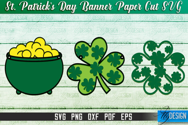 St. Patrick's Day Banner Paper Cut | Paper Banner SVG | Lucky Design SVG Fly Design 