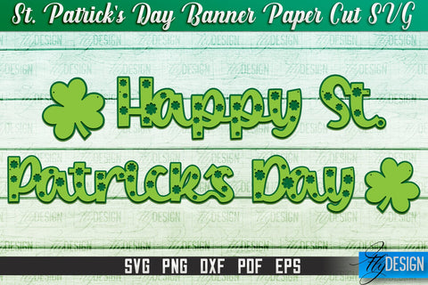 St. Patrick's Day Banner Paper Cut | Paper Banner SVG | Lucky Design SVG Fly Design 