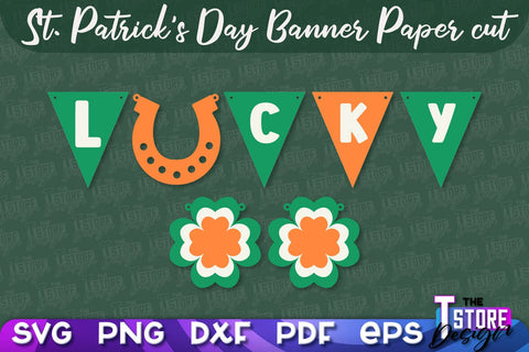 St. Patrick's Day Banner Paper cut | Paper Banner SVG | Lucky Design SVG SVG The T Store Design 