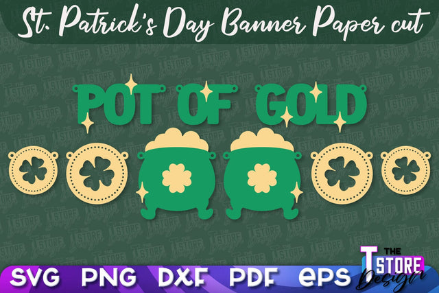 St. Patrick's Day Banner Paper cut | Paper Banner SVG | Lucky Design SVG SVG The T Store Design 