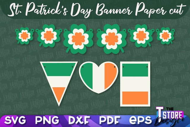 St. Patrick's Day Banner Paper cut | Paper Banner SVG | Lucky Design SVG SVG The T Store Design 