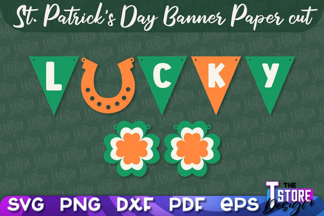 St. Patrick's Day Banner Paper cut | Paper Banner SVG | Lucky Design SVG SVG The T Store Design 