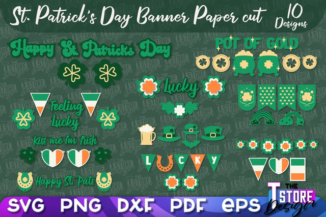 St. Patrick's Day Banner Paper cut | Paper Banner SVG | Lucky Design SVG SVG The T Store Design 