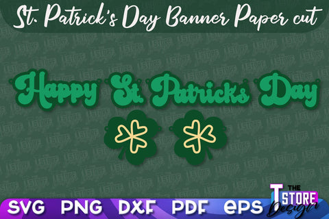 St. Patrick's Day Banner Paper cut | Paper Banner SVG | Lucky Design SVG SVG The T Store Design 