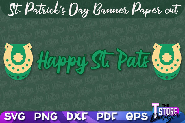 St. Patrick's Day Banner Paper cut | Paper Banner SVG | Lucky Design SVG SVG The T Store Design 