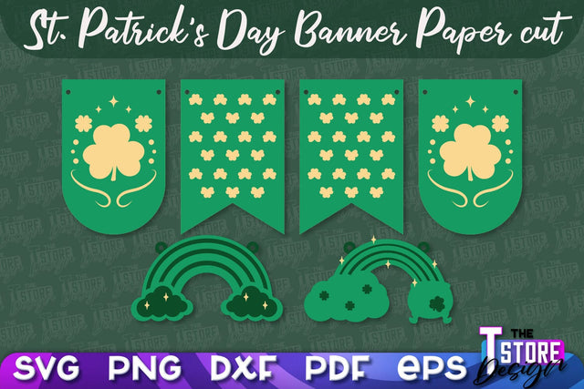 St. Patrick's Day Banner Paper cut | Paper Banner SVG | Lucky Design SVG SVG The T Store Design 