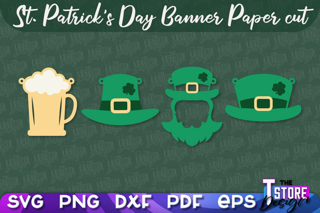 St. Patrick's Day Banner Paper cut | Paper Banner SVG | Lucky Design SVG SVG The T Store Design 