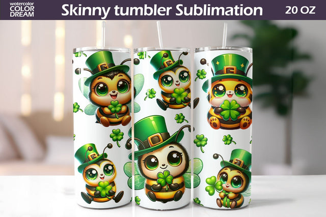 St Patricks Day Bee Tumbler | Seamless Tumbler Wrap Sublimation WatercolorColorDream 