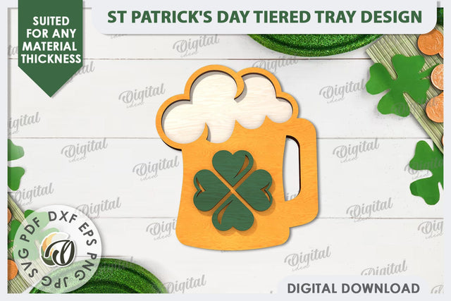 St Patrick's Day Beer Laser Cut. Lucky Charm Tiered Tray SVG SVG Evgenyia Guschina 