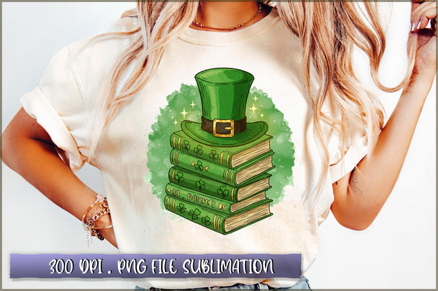 St Patricks Day Book Lover Lucky Clover PNG Sublimation Shetara Begum 