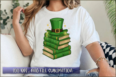 St Patricks Day Book Lover Lucky Clover PNG Sublimation Shetara Begum 